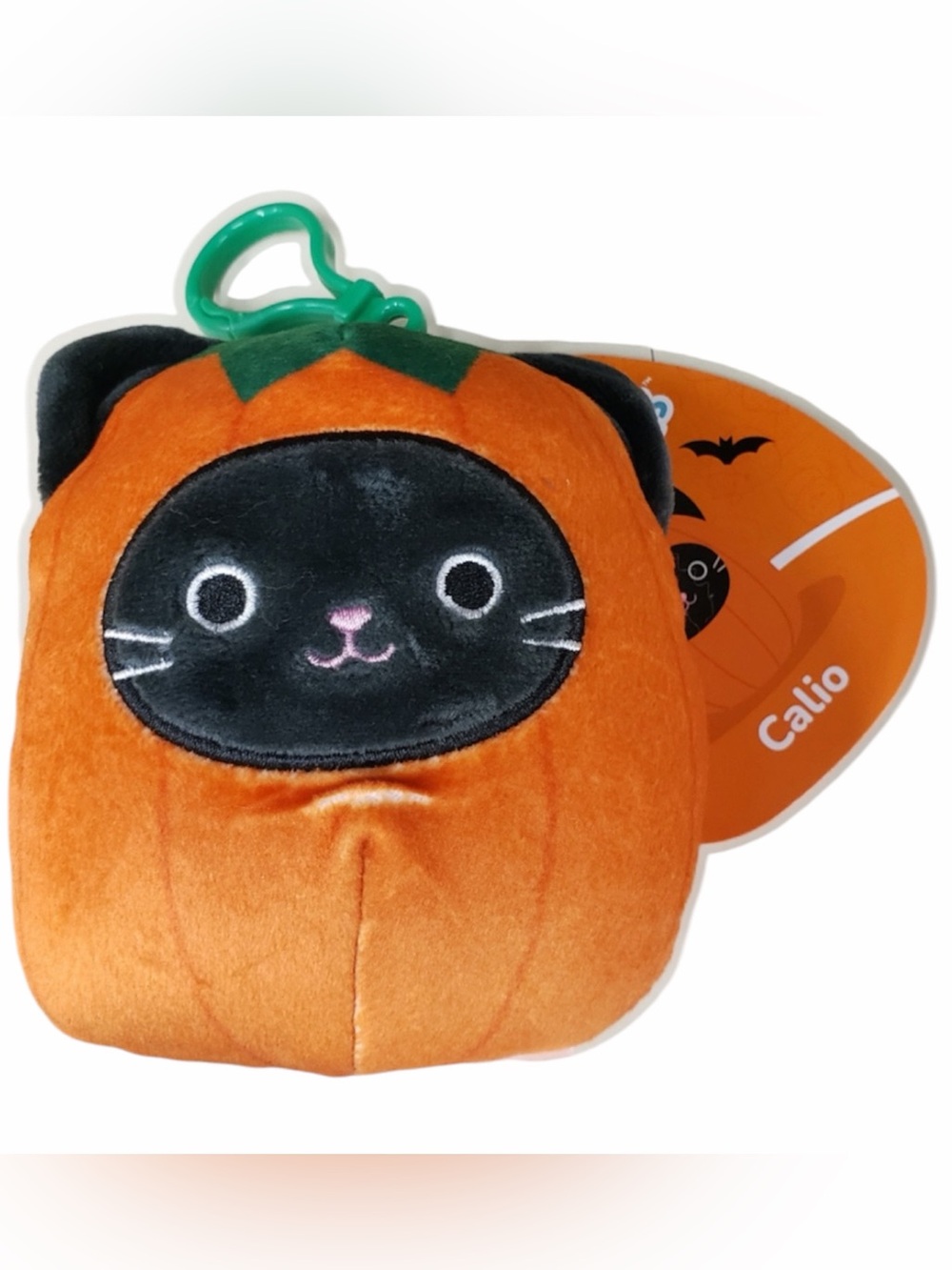 Calio Halloween Pumpkin Black Cat Plush Clip Key Squishmallow NWT